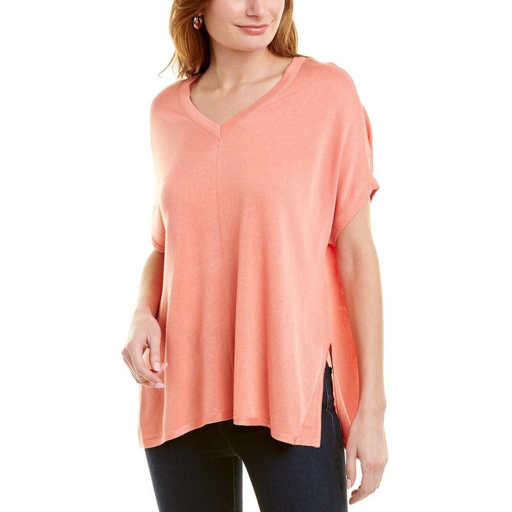 NWT $95 Donna Karan V-Neck Coral Viscose Top Size S